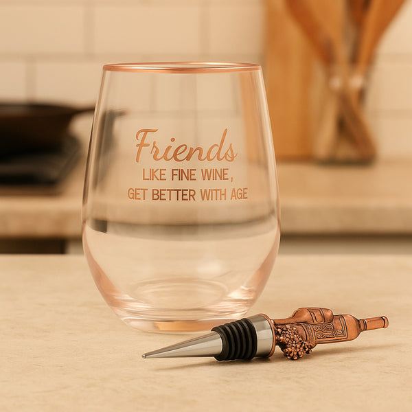 Pavilion Gift Company Friends Bottle Stopper And 20 Oz Stemless Gift Set