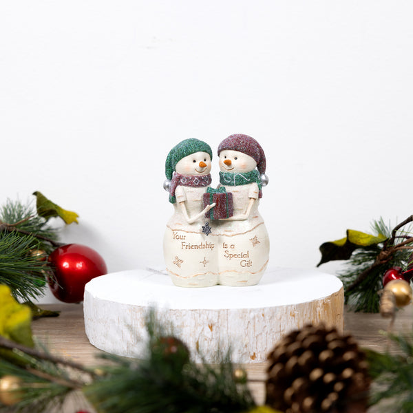 Pavilion Gift Company Friendship Gift 4.5" Snowcouple Holding A Gift