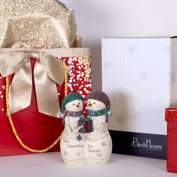 Pavilion Gift Company Friendship Gift 4.5" Snowcouple Holding A Gift