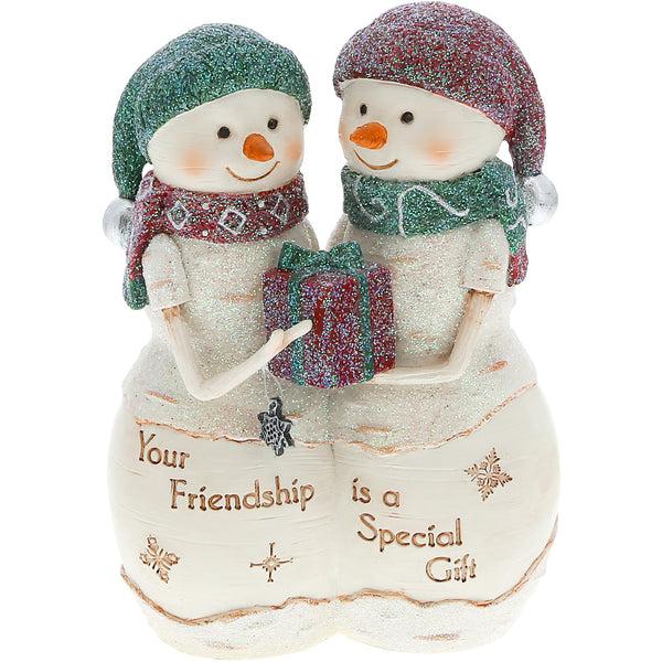pavilion gift company Friendship Gift 4.5" Snowcouple Holding a Gift
