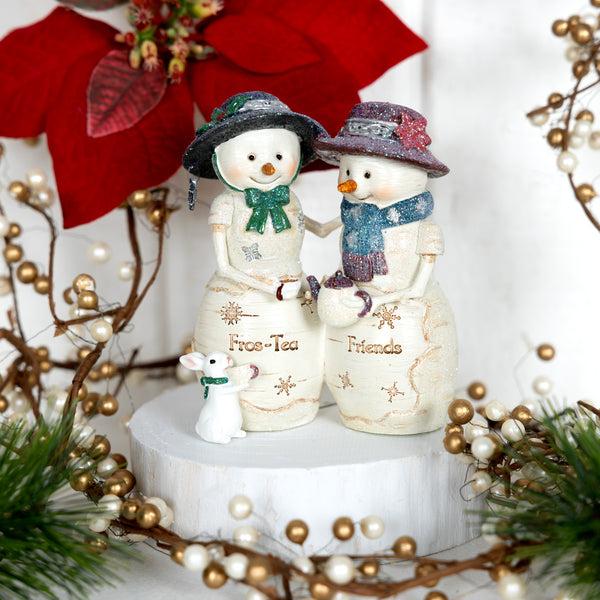 Pavilion Gift Company Fros-Tea Friends 4.5" Snowcouple Holding Teapot With Bunny