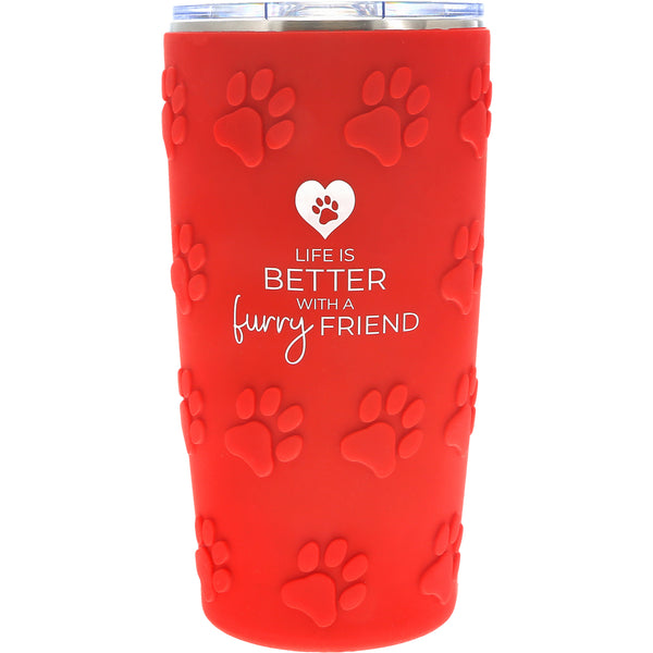 pavilion gift company Furry Friend 20 oz Travel Tumbler with 3D Silicone Wrap