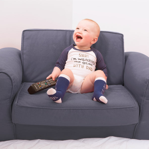 Pavilion Gift Company Game With Dad 12-24 Months 3/4 Length Navy Sleeve Onesie