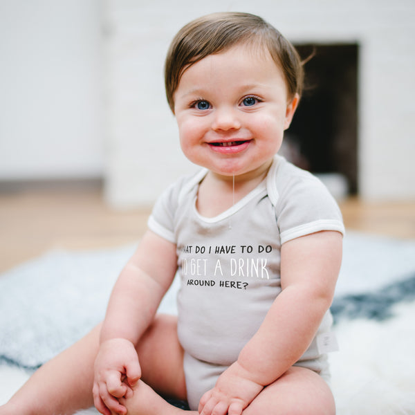 Pavilion Gift Company Get A Drink 12-24 Months Gray Bodysuit