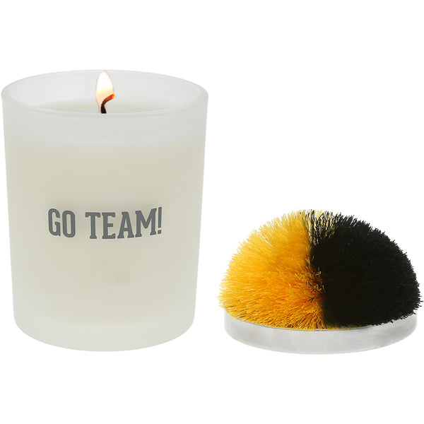 pavilion gift company Go Team Black & Yellow - 5.5 oz - 100% Soy Wax Candle with Pom Pom Lid Scent: Tranquility