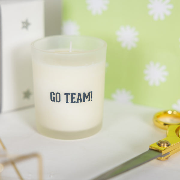 Pavilion Gift Company Go Team Blue & Yellow - 5.5 Oz - 100% Soy Wax Candle With Pom Pom Lid Scent: Tranquility