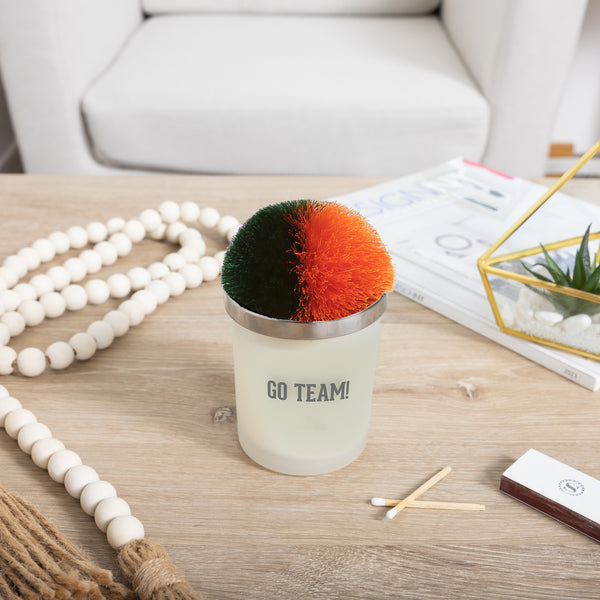 Pavilion Gift Company Go Team Green & Orange - 5.5 Oz - 100% Soy Wax Candle With Pom Pom Lid Scent: Tranquility