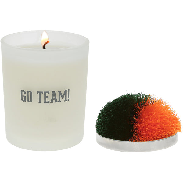 pavilion gift company Go Team Green & Orange - 5.5 oz - 100% Soy Wax Candle with Pom Pom Lid Scent: Tranquility