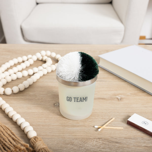 Pavilion Gift Company Go Team Green & White - 5.5 Oz - 100% Soy Wax Candle With Pom Pom Lid Scent: Tranquility