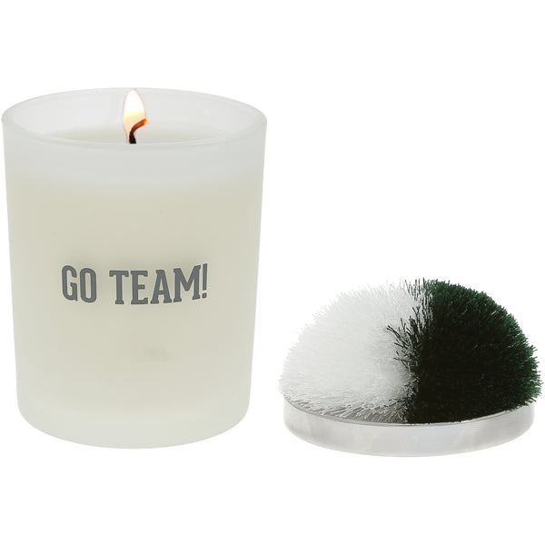 pavilion gift company Go Team Green & White - 5.5 oz - 100% Soy Wax Candle with Pom Pom Lid Scent: Tranquility