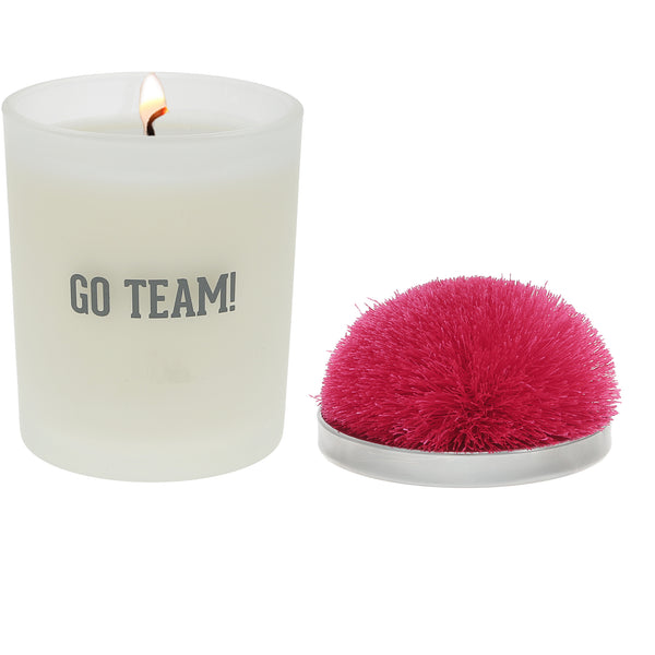 pavilion gift company Go Team Hot Pink - 5.5 oz - 100% Soy Wax Candle with Pom Pom Lid Scent: Tranquility