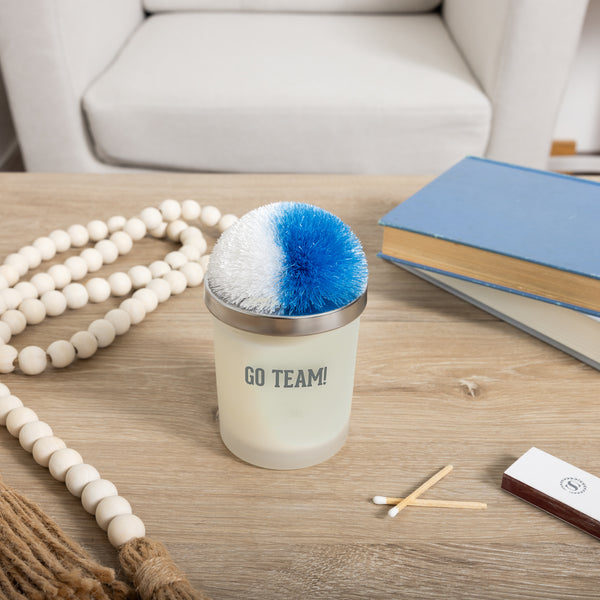 Pavilion Gift Company Go Team Light Blue & White - 5.5 Oz - 100% Soy Wax Candle With Pom Pom Lid Scent: Tranquility