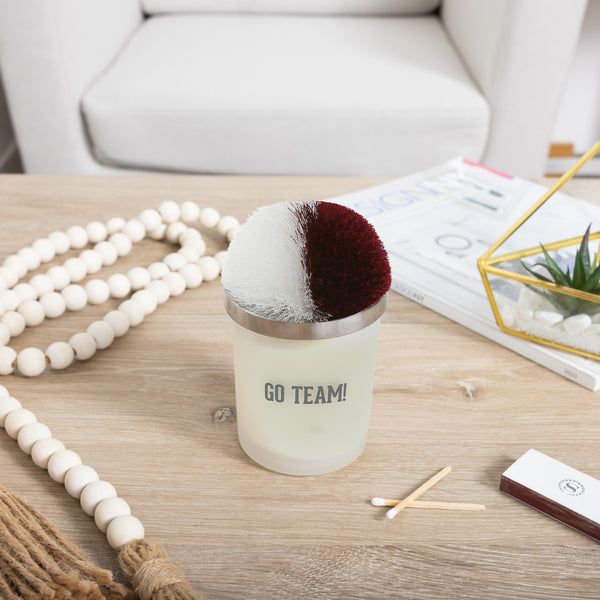 Pavilion Gift Company Go Team Maroon & White - 5.5 Oz - 100% Soy Wax Candle With Pom Pom Lid Scent: Tranquility