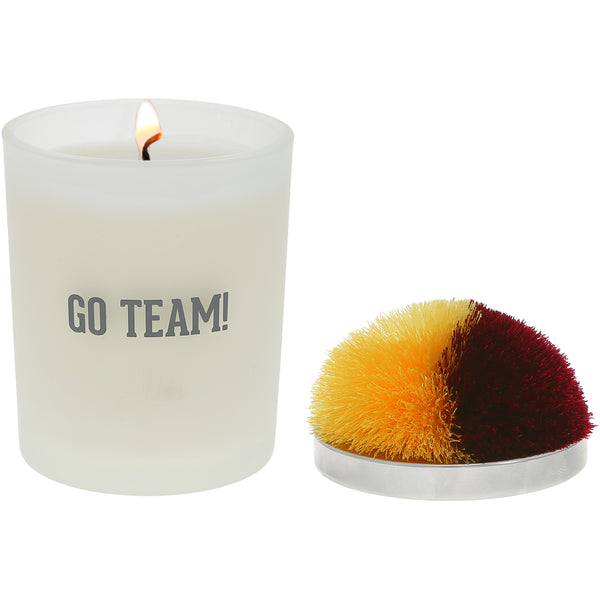 pavilion gift company Go Team Maroon & Yellow - 5.5 oz - 100% Soy Wax Candle with Pom Pom Lid Scent: Tranquility