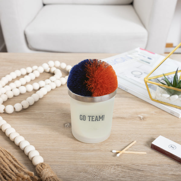 Pavilion Gift Company Go Team Navy & Orange - 5.5 Oz - 100% Soy Wax Candle With Pom Pom Lid Scent: Tranquility