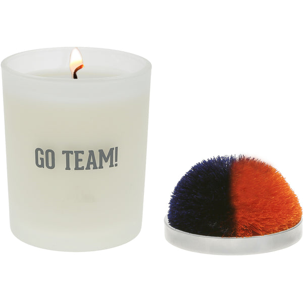 pavilion gift company Go Team Navy & Orange - 5.5 oz - 100% Soy Wax Candle with Pom Pom Lid Scent: Tranquility