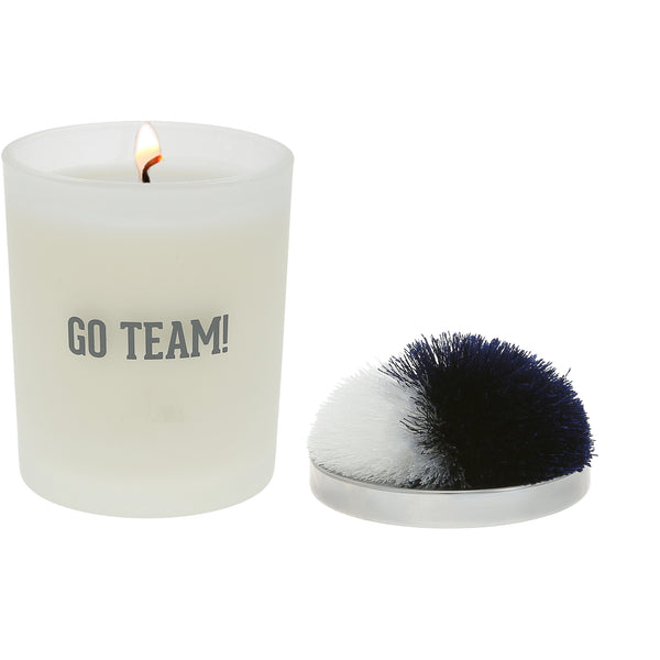 pavilion gift company Go Team Navy & White - 5.5 oz - 100% Soy Wax Candle with Pom Pom Lid Scent: Tranquility
