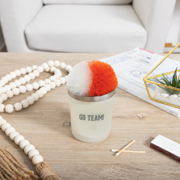Pavilion Gift Company Go Team Orange & White - 5.5 Oz - 100% Soy Wax Candle With Pom Pom Lid Scent: Tranquility