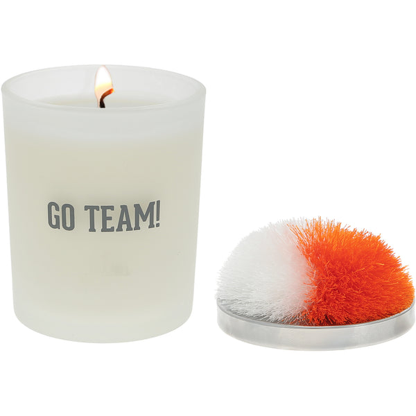 pavilion gift company Go Team Orange & White - 5.5 oz - 100% Soy Wax Candle with Pom Pom Lid Scent: Tranquility