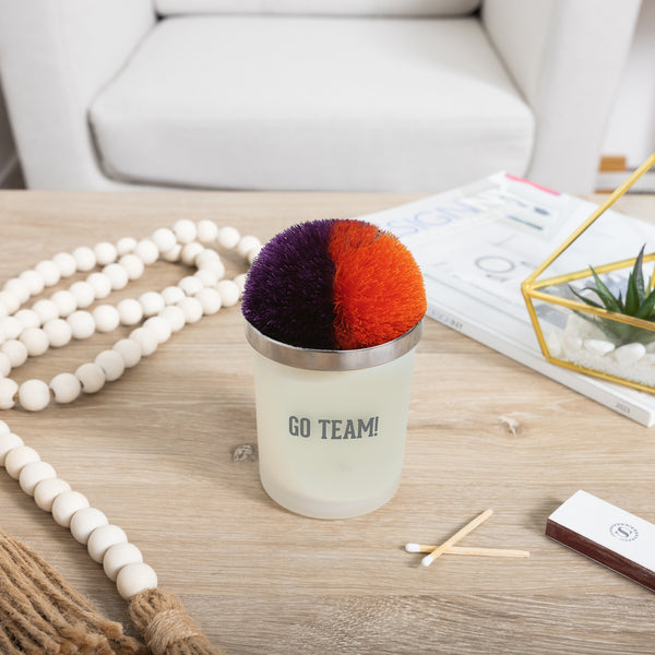 Pavilion Gift Company Go Team Purple & Orange - 5.5 Oz - 100% Soy Wax Candle With Pom Pom Lid Scent: Tranquility