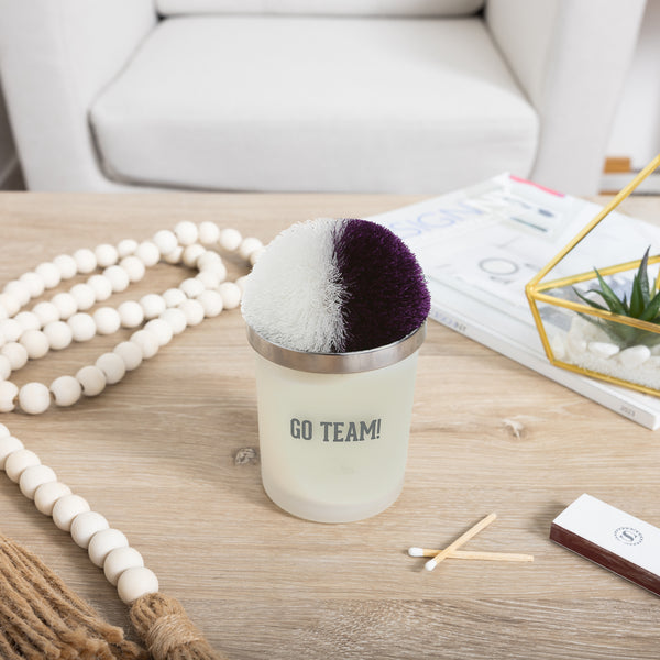 Pavilion Gift Company Go Team Purple & White - 5.5 Oz - 100% Soy Wax Candle With Pom Pom Lid Scent: Tranquility
