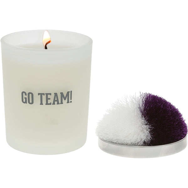 pavilion gift company Go Team Purple & White - 5.5 oz - 100% Soy Wax Candle with Pom Pom Lid Scent: Tranquility