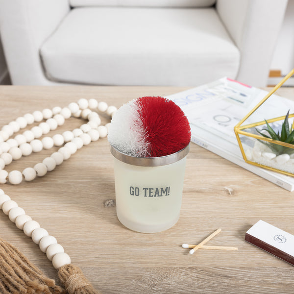 Pavilion Gift Company Go Team Red & White - 5.5 Oz - 100% Soy Wax Candle With Pom Pom Lid Scent: Tranquility