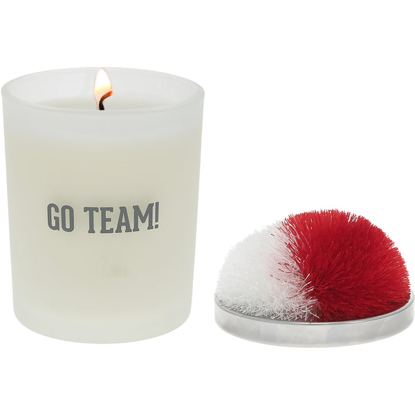 pavilion gift company Go Team Red & White - 5.5 oz - 100% Soy Wax Candle with Pom Pom Lid Scent: Tranquility