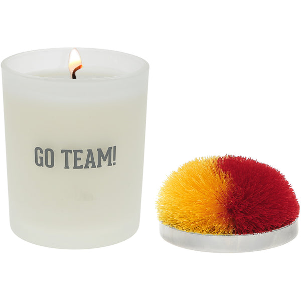 pavilion gift company Go Team Red & Yellow - 5.5 oz - 100% Soy Wax Candle with Pom Pom Lid Scent: Tranquility