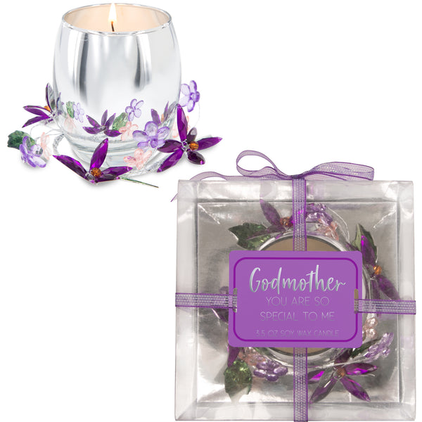 pavilion gift company Godmother Purple Flower 3.5 oz 100% Soy Wax Candle Scent: Jasmine