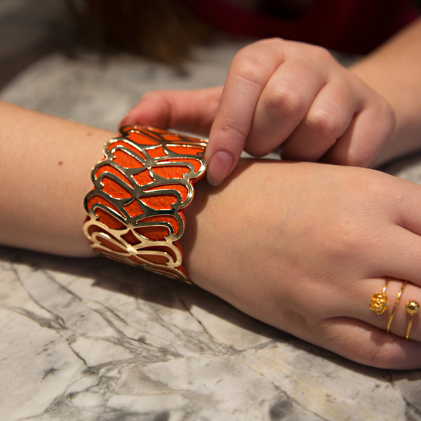 Pavilion Gift Company Gold & Orange 2" Infinity Cuff Bracelet