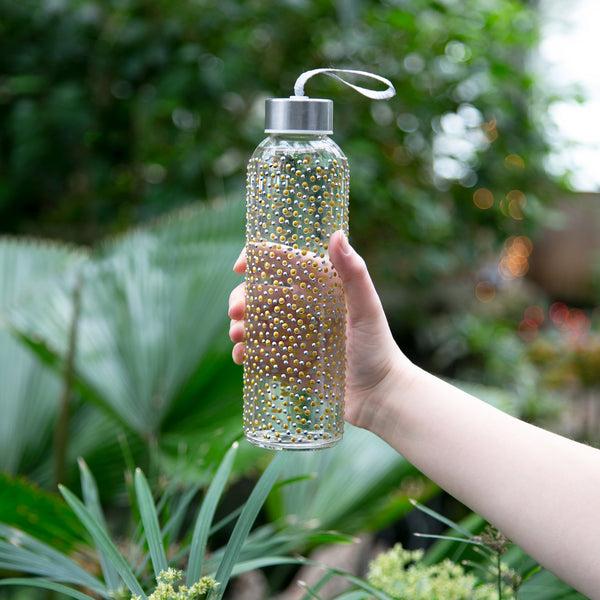 Pavilion Gift Company Gold & Silver Dots 16.5 Oz Hand Decorated Glass Water Bottle