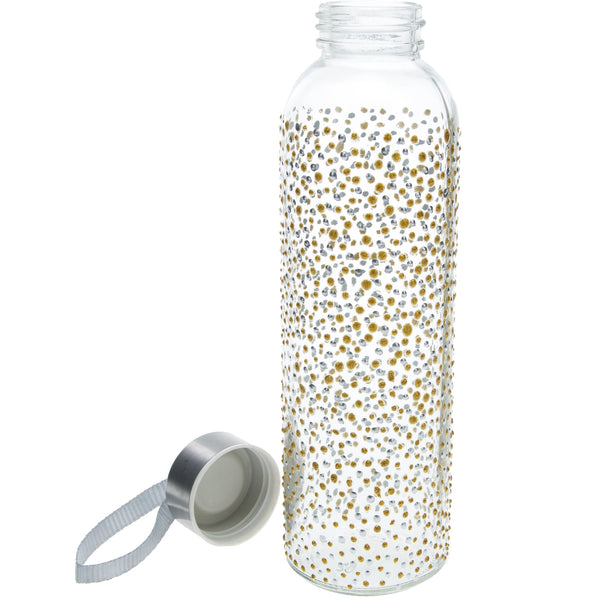 Pavilion Gift Company Gold & Silver Dots 16.5 Oz Hand Decorated Glass Water Bottle