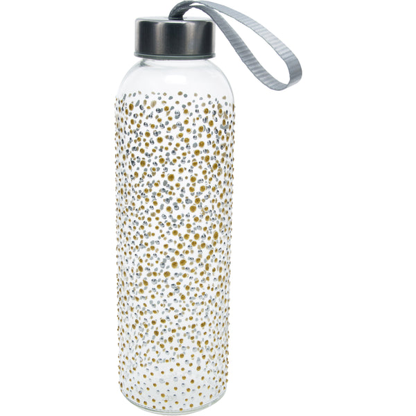 pavilion gift company Gold & Silver Dots 16.5 oz Hand Decorated Glass Water Bottle