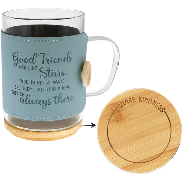 pavilion gift company Good Friends 16 oz Wrapped Glass Mug with Coaster Lid