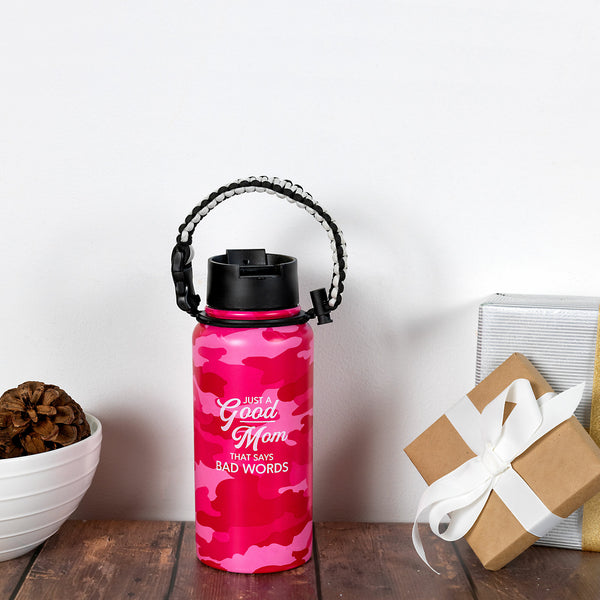 Pavilion Gift Company Good Mom 32 Oz Stainless Steel Water Bottle With Paracord Survival Handle