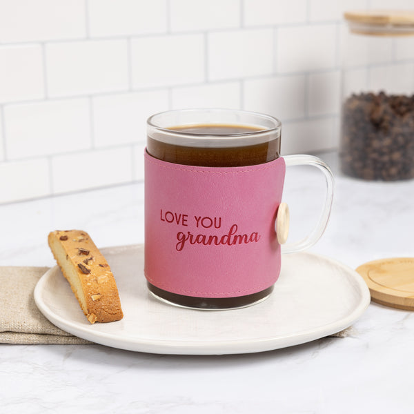 Pavilion Gift Company Grandma 16 Oz Wrapped Glass Mug With Coaster Lid