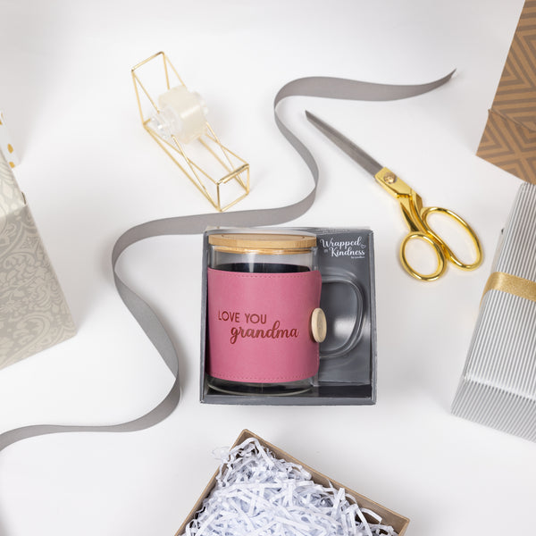 Pavilion Gift Company Grandma 16 Oz Wrapped Glass Mug With Coaster Lid
