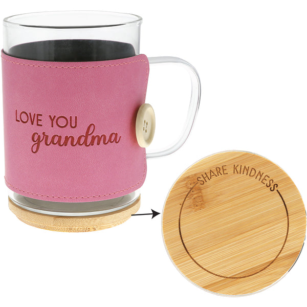 pavilion gift company Grandma 16 oz Wrapped Glass Mug with Coaster Lid