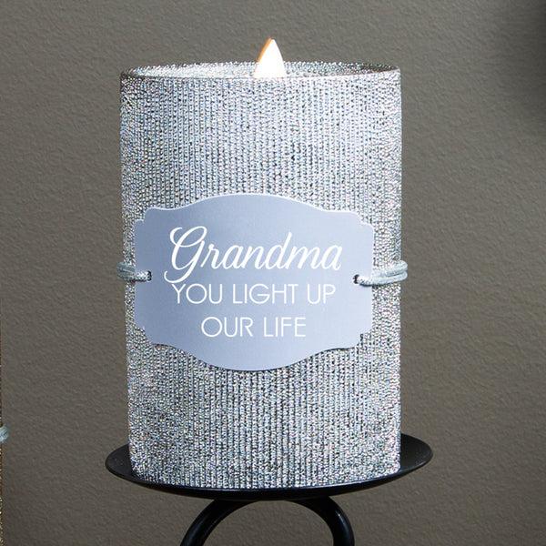 Pavilion Gift Company Grandma 4.75" Pewter Glitter Realistic Flame Candle