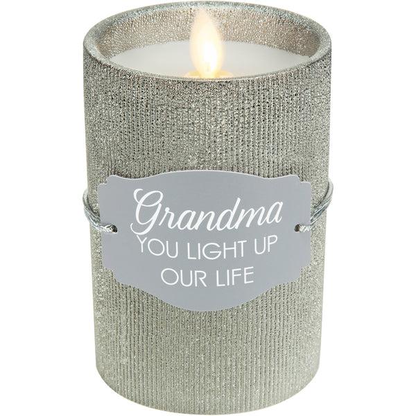 pavilion gift company Grandma 4.75" Pewter Glitter Realistic Flame Candle
