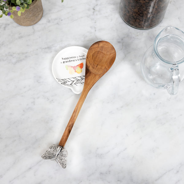 Pavilion Gift Company Grandma 4" Spoon Rest With Decorative Bamboo Spoon