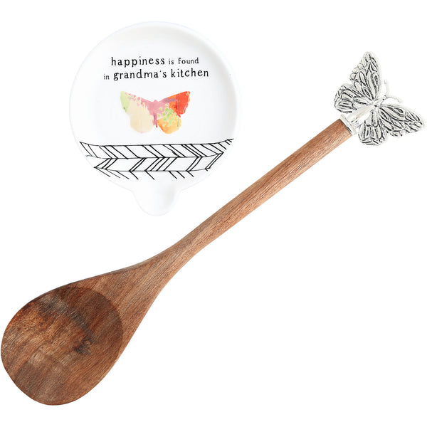 pavilion gift company Grandma 4" Spoon Rest with Decorative Bamboo Spoon