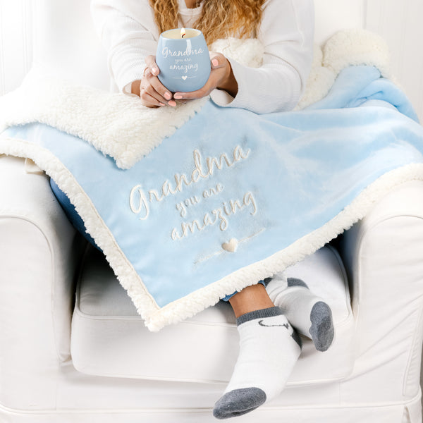 Pavilion Gift Company Grandma 42" X 50" Sherpa Lined Royal Plush Blanket Gift Set