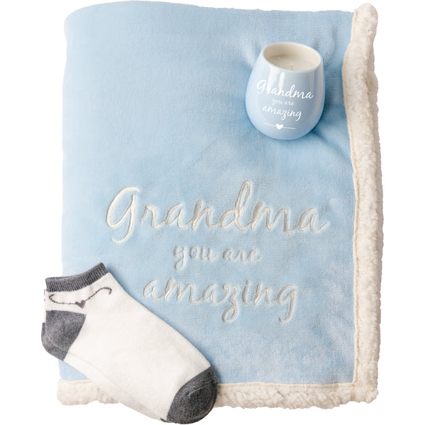 pavilion gift company Grandma 42" x 50" Sherpa Lined Royal Plush Blanket Gift Set