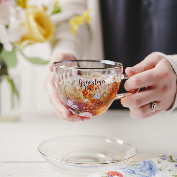 Pavilion Gift Company Grandma 7 Oz Glass Teacup And Saucer