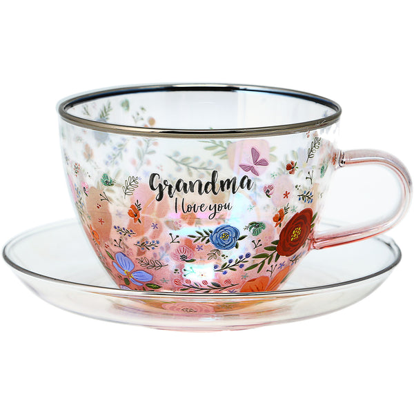 pavilion gift company Grandma 7 oz Glass Teacup and Saucer