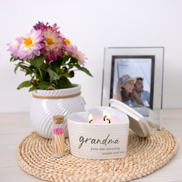Pavilion Gift Company Grandma 8 Oz - 100% Soy Wax Reveal Triple Wick Candle With Matches Scent: Vanilla