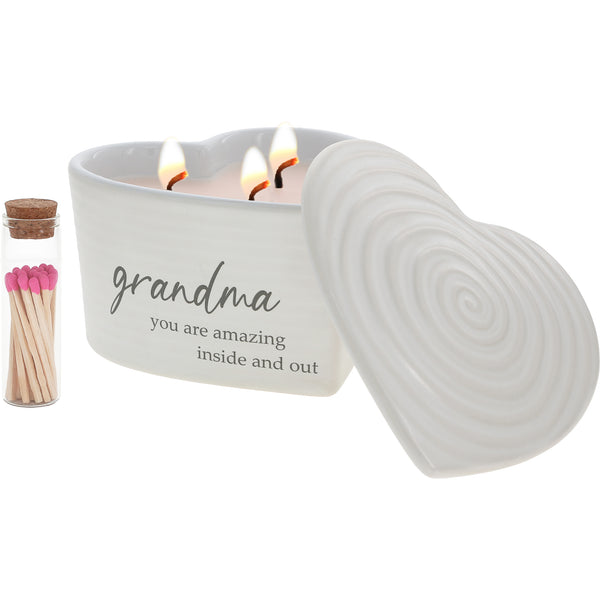pavilion gift company Grandma 8 oz - 100% Soy Wax Reveal Triple Wick Candle with Matches Scent: Vanilla