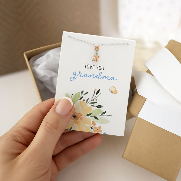 Pavilion Gift Company Grandma Light Champagne 16.5"-18.5" White Gold Plated Necklace With Cubic Zirconia Stones